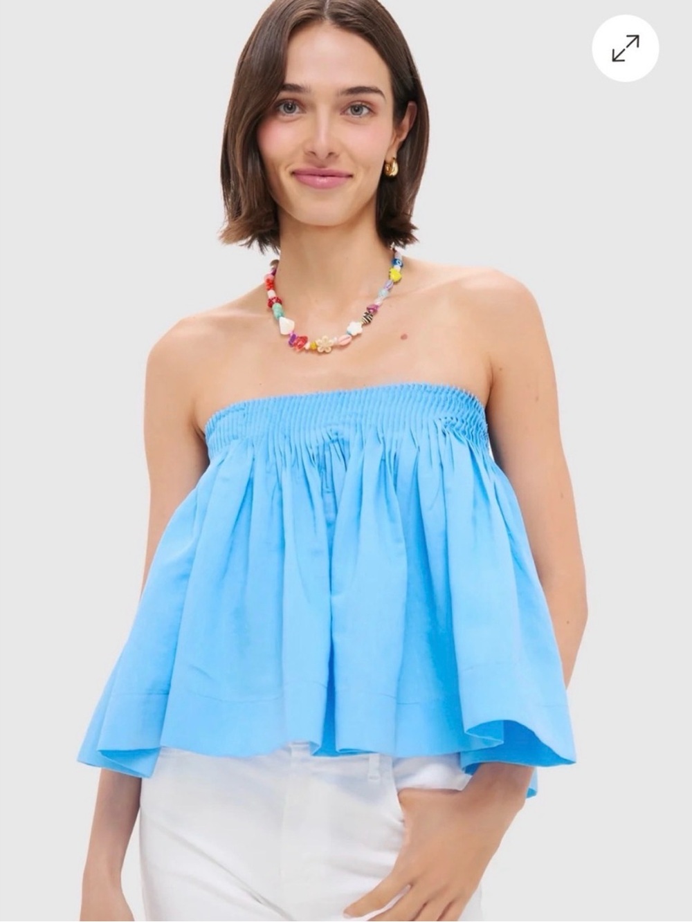 Smocked Strapless Blue Crop Top -